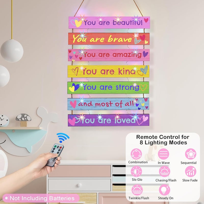 FIOBEE Girls Room Décor for Teen Girls Boys with LED Light Wall Decor for Bedroom Motivational Inspirational Wall Art Room Decoration for Kids Studyroom, 8 Kinds of Lights, Colorful Love - Image 2